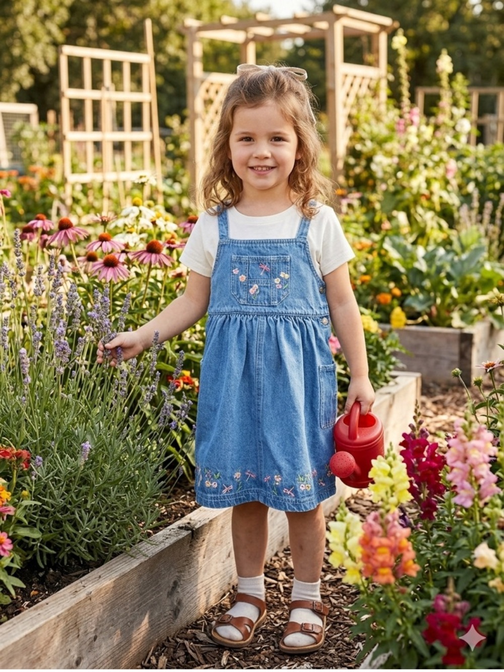 Rare Vintage Spring Floral Greendog Denim Blue Cotton Dress